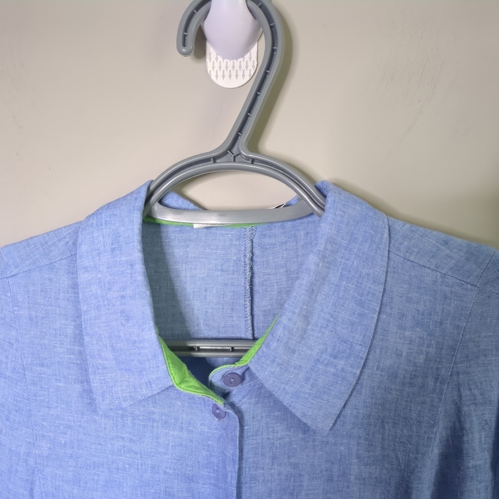 Patrizia Luca Milano Blue Chambray Button‑Up Top Linen Blend Sz M Flared Hem - Picture 3 of 8